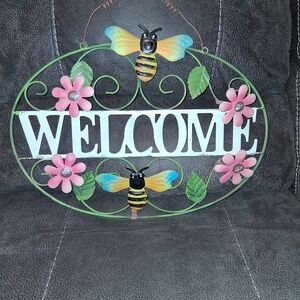 Colorful Welcome Sign with Bees and Flowers